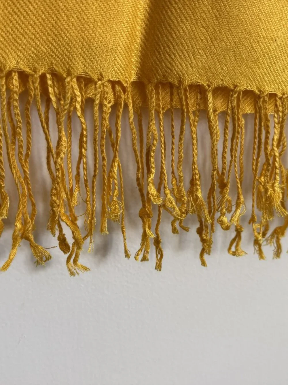 Mustard Golden Yellow Pashmina-Label Fringe Scarf Wrap